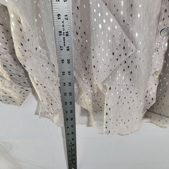 Zara White Semi Sheer Silver Metallic Sparkle Long Slv Button Up Collar Shirt M - Picture 7 of 7